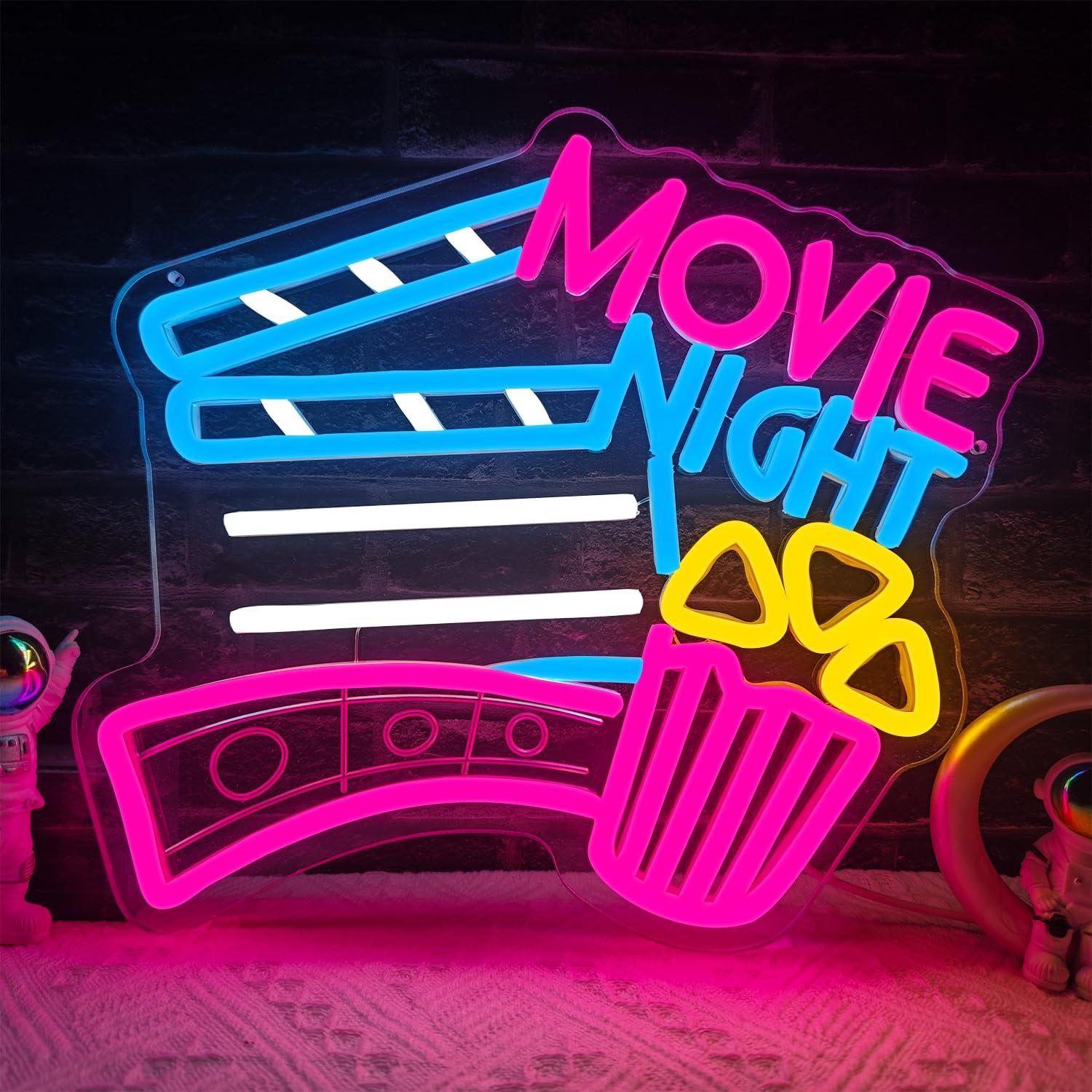 Home Cinema Night - Filmnacht-Neonschild USB-dimmbares LED-Neonlicht für Heimkino, Filmraum,