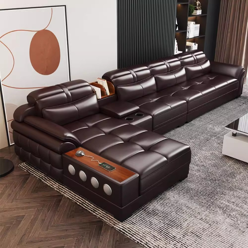 Home Cinema In Small Room - Kleine Wohnungssofas aus echtem Leder, Luxus-Apartment,