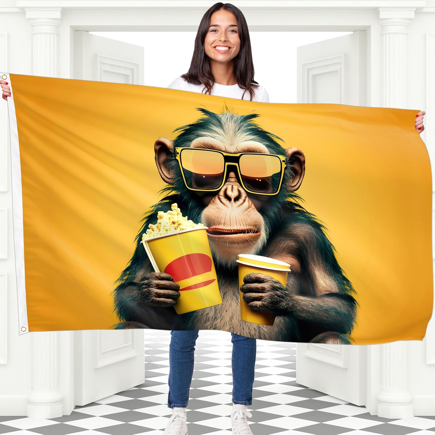 Home Cinema Night - Popcorn Affen Filmnacht Wandteppich Banner Wandkunst